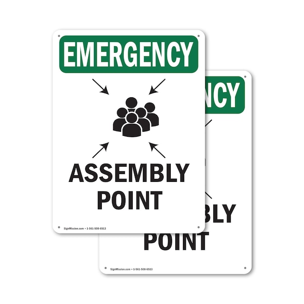 Signmission Assembly Point With Symbol, 7 in W x Rectangle, Plastic OS-2PACK-EM-P-710-V-10428 - main